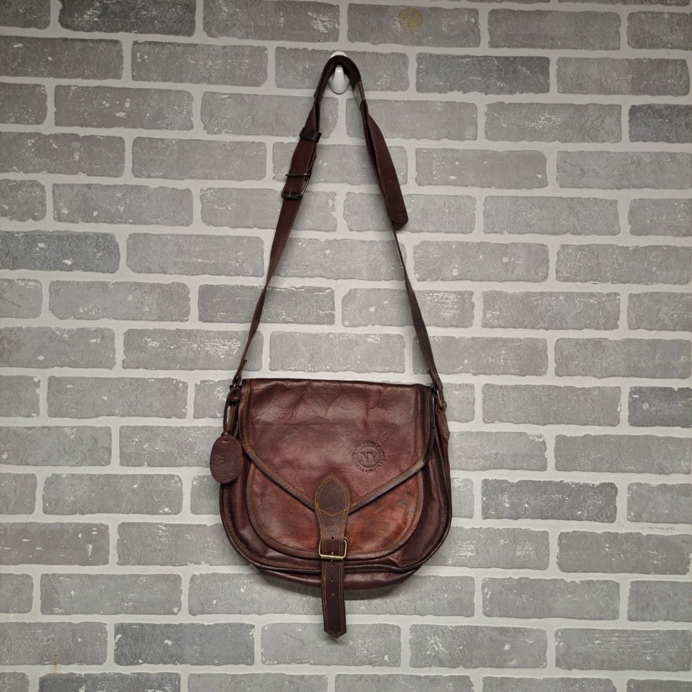 Wallkill Patterson Vintage Genuine‎ Leather Brown Messenger Cross Body Bag